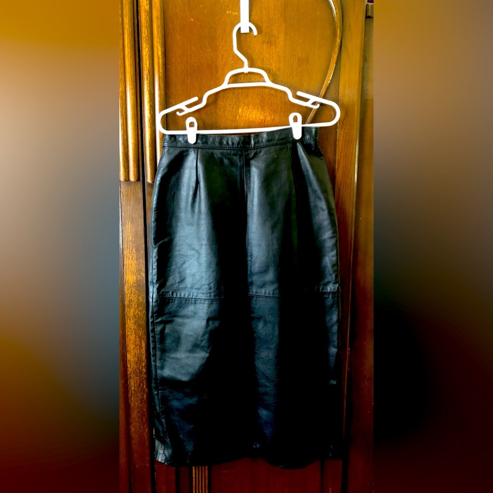 Vintage Pioneer Wear black leather pencil skirt size 12